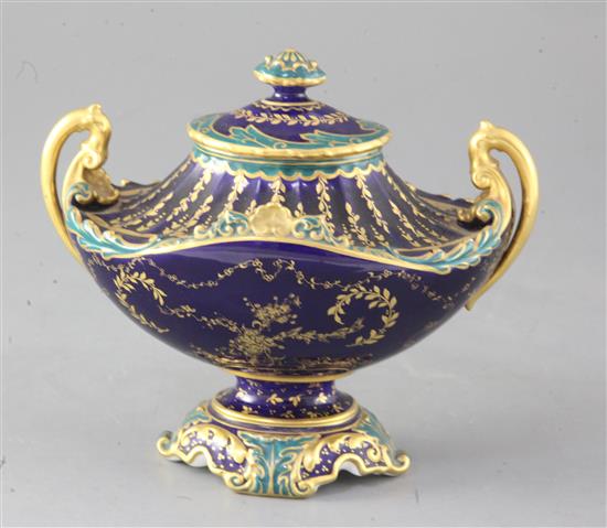 A Royal Crown Derby two handled vase and cover, painted by Ellis Clark, height 14cm